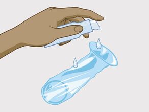 Put a lubricant on the inside and outside of the condom.