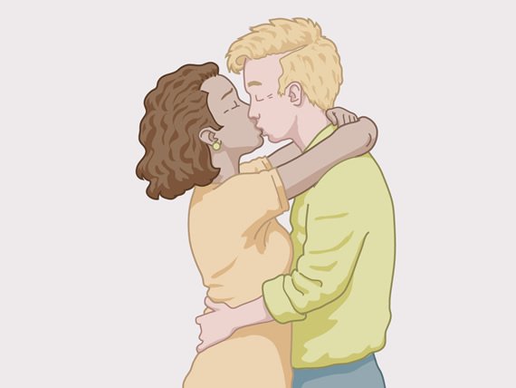 Birbirini öpen bir kadın ve bir erkek